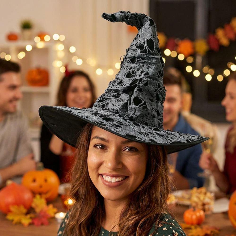 Tall Pointed Cone Top Ripped Tattered Witch Hat Gothic Cosplay Witch Cap  Cosplay Events