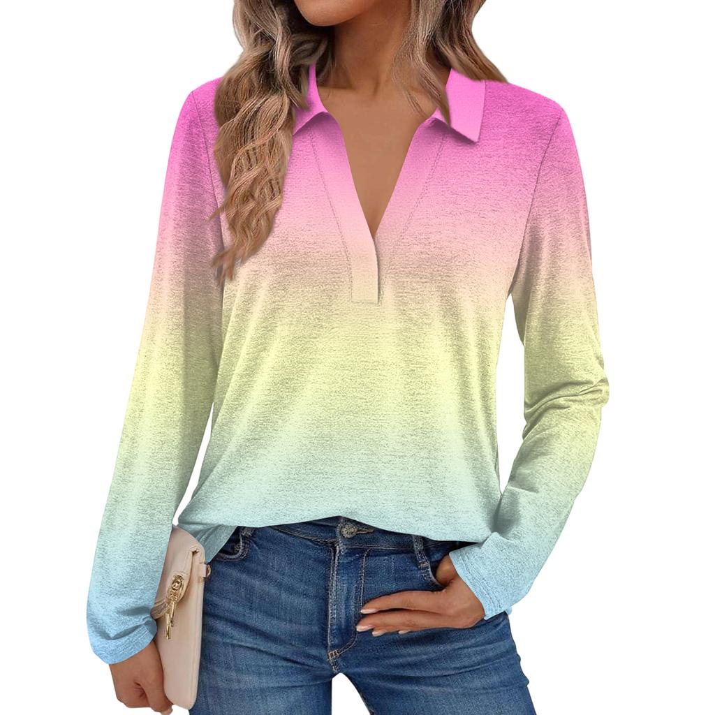 Damenmode Langärmeliges Hemd mit Farbverlauf und Stehkragen