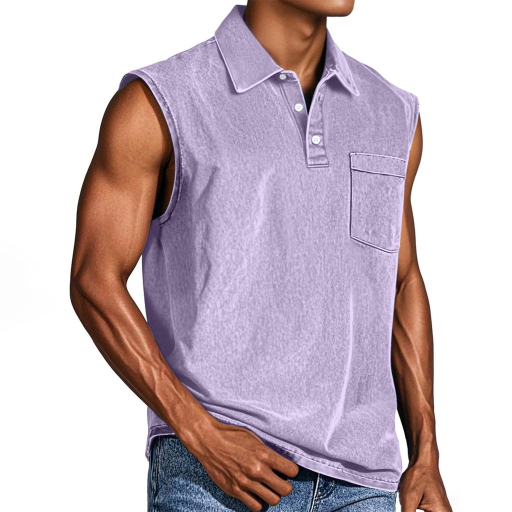 Men's Summer Solid Color Sports Pocket Buttons Lapel Vest Men's Sports Casual Vest
