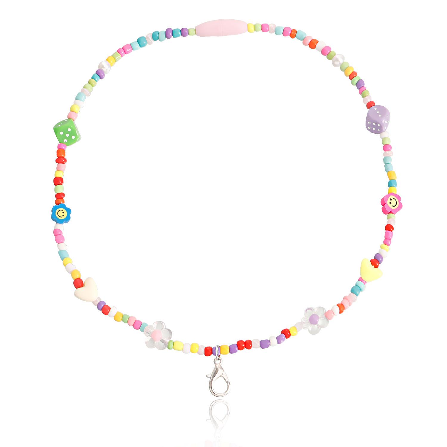 Contrasting rice bead beaded necklace, bohemian elastic rope hand-woven DIY necklace