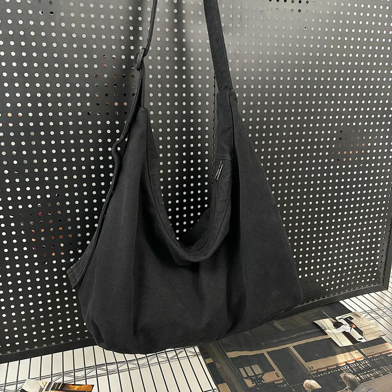 Crossbody Bag Women's Retro Large-capacity Trendy Simple Tote Bag Casual Lazy Wind Shoulder Canvas Bag
