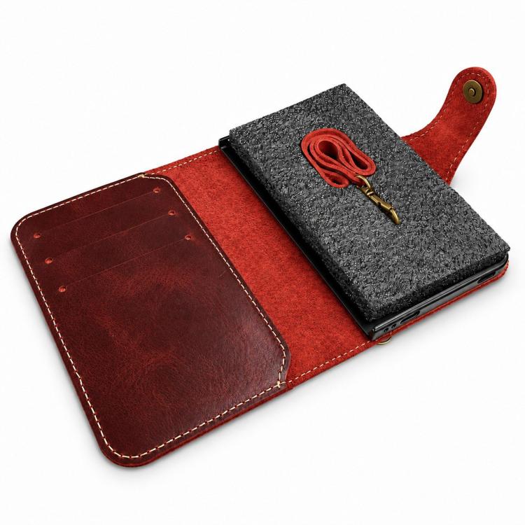 Denior B01 Oil Wax Cowhide Magnetic Button Genuine Leather Case