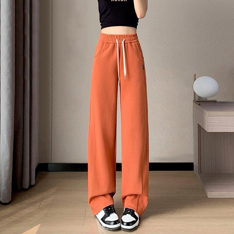 Autumn Winter Elastic Waist Solid Color Loose Casual Wide Leg Pants Women Simple All-match Straight Trousers