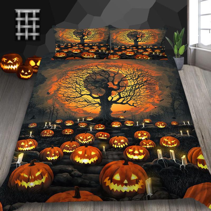 Halloweenská domácí sada povlečení s dýňovým vzorem lampy povlak na přikrývku a povlak na polštář 2/3 plné velikosti pratelné pohodlné povlečení