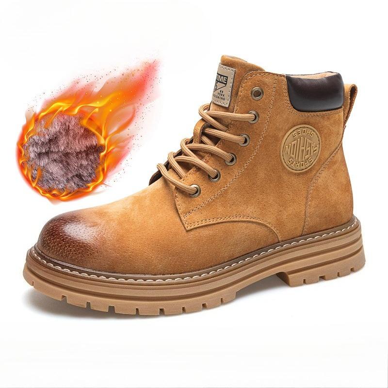 

Fashion Men High Top Boots Autumn Winter Outdoor Work Shoes Anti Slip and Comfortable Yellow Boots Fashion British Casual Leather Boots 44
