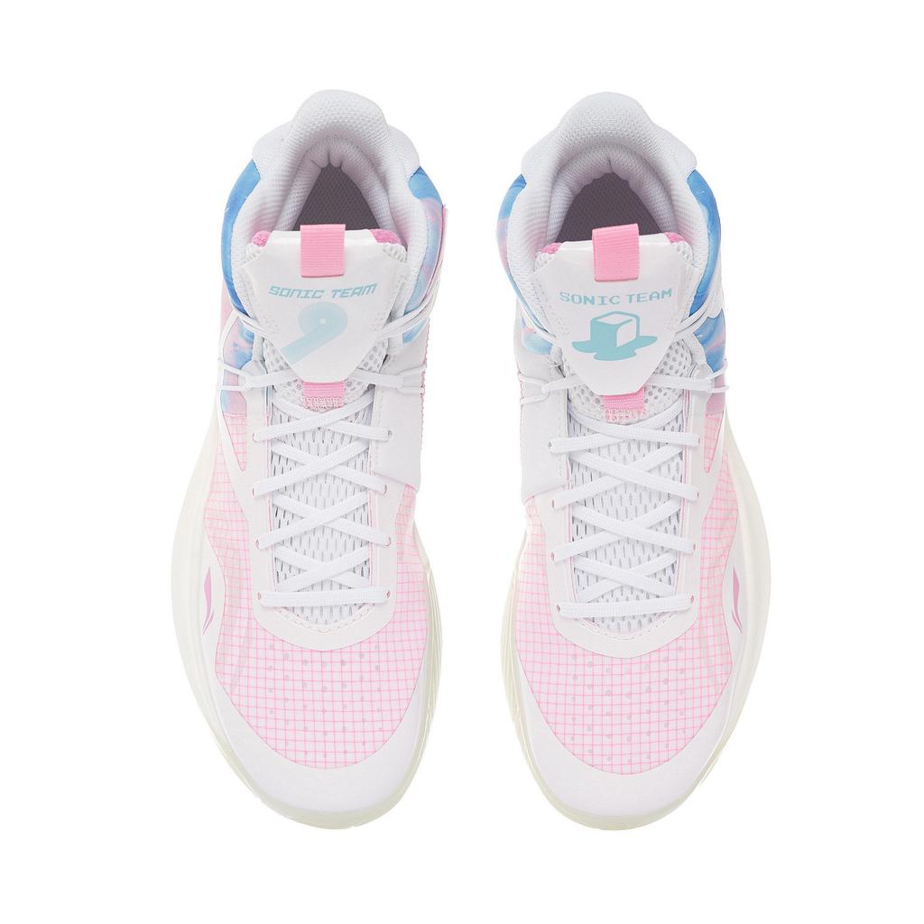 New LINING Sonic 9 IX Team Mid Men's On Court Basketball Shoes   White/Pink/Blue ABAS107-1