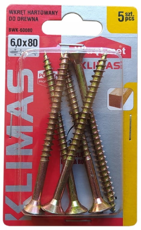 Hardened wood screws 6x80mm 5pcs PZ3 gold