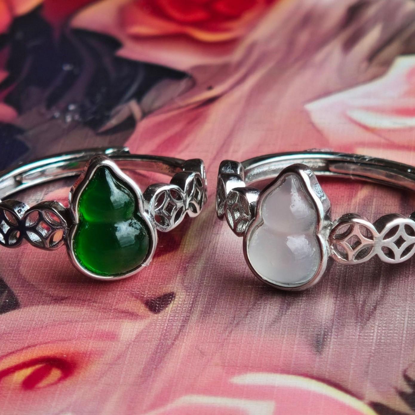 

Elegant White Chalcedony Gourd Ring - Women s Niche Design, Light Luxury, New Chinese Style Index Finger Accessory Adjustable Opening зелёный