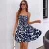 Women's Summer Ethnic Printed Sleeveless High Waist A Line Lace Up Dress