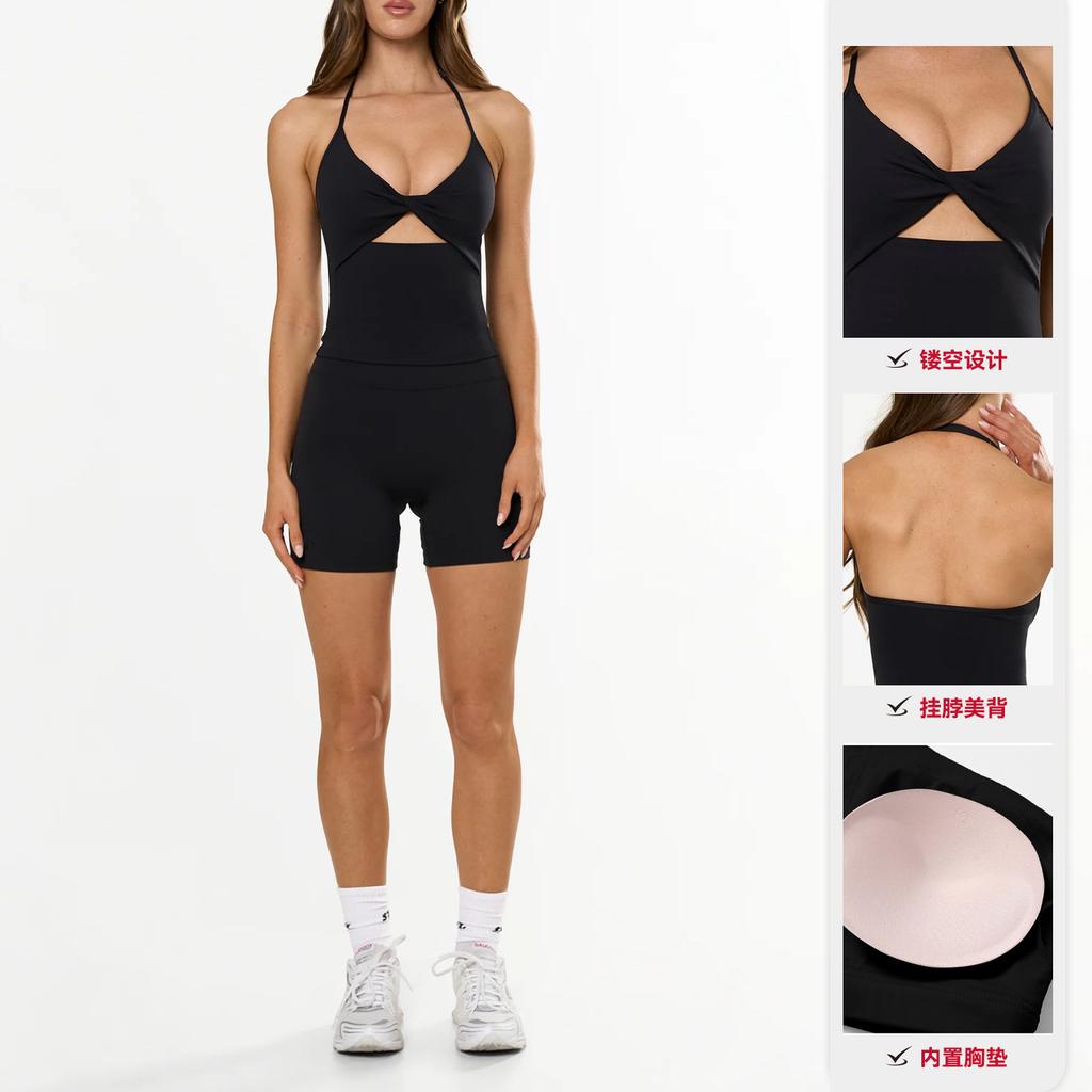 New yoga clothes two sets neck vest tight shorts fitness sports running quick drying top shorts set