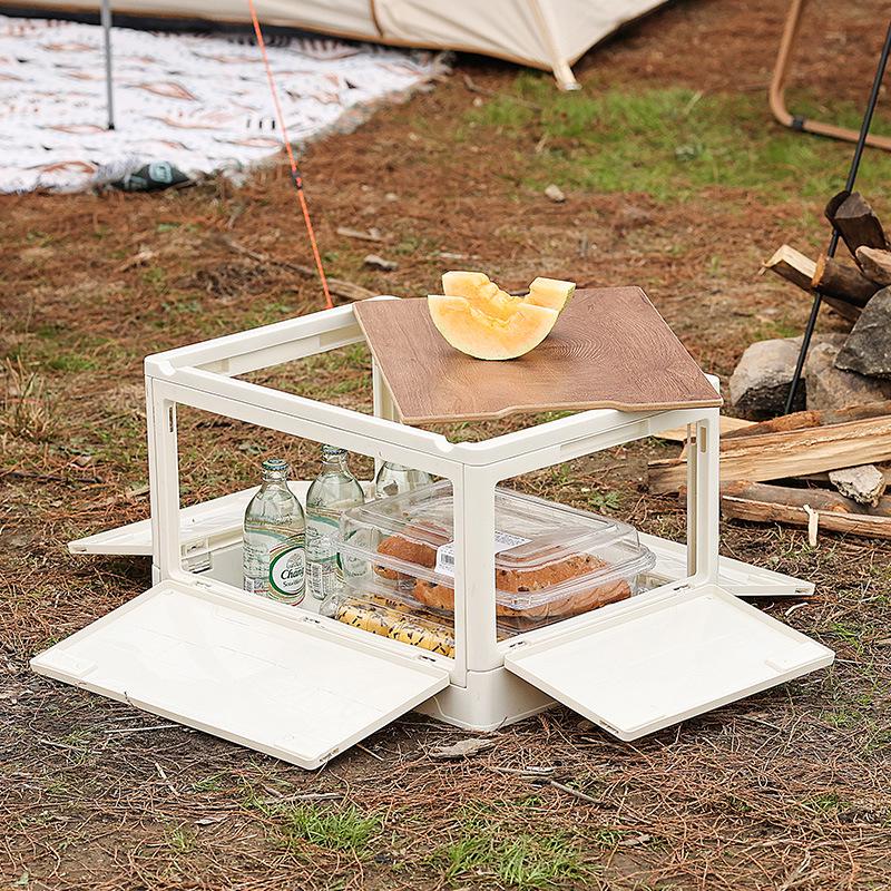 Faltbare Outdoor-Camping-Aufbewahrungsbox mit Holzdeckel