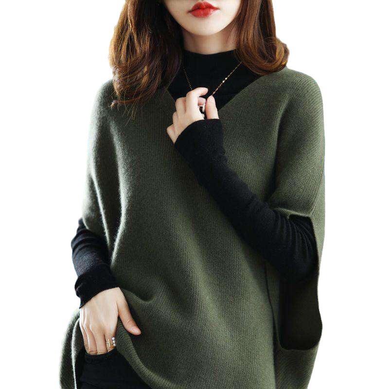 Dámská pletená vesta s netopýřími rukávy v jednobarevné variantě - Bezrukávový svetr s výstřihem do V, Podzimní/zimní kolekce