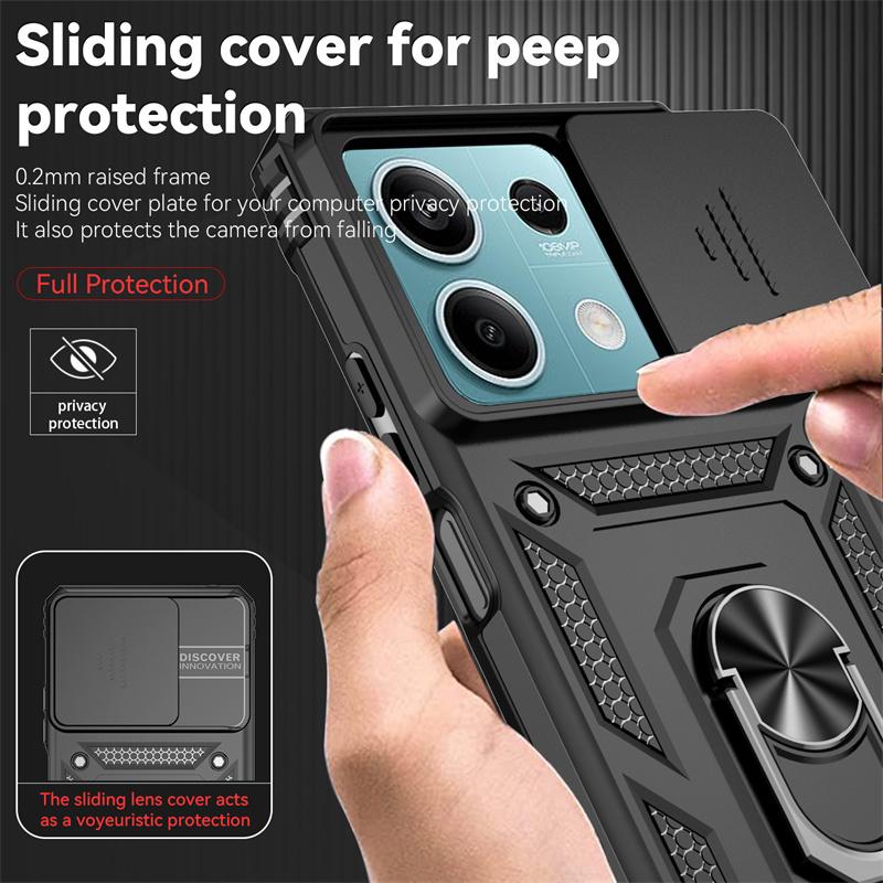 Armor Funda For Xiaomi Poco X6 5G Slide Camera Lens Protect Phone Case For Pocox6 Pocco Poxo Poko Little X6 X 6 6X 5G Back Cover