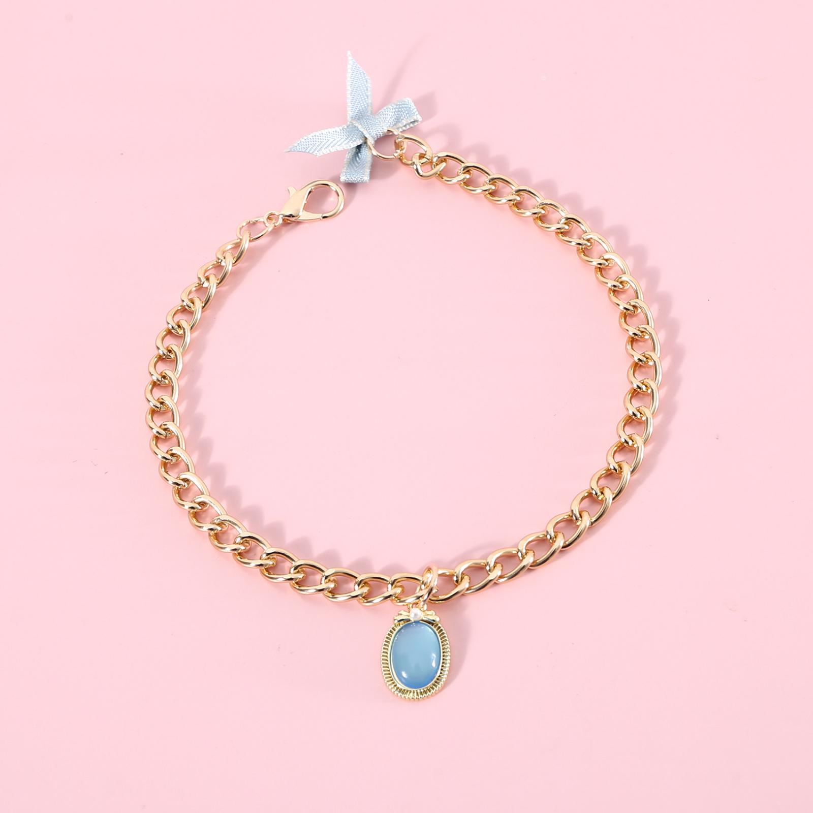 

Pet Dog Metal Chain Opal Necklace Adjustable Princess Bow Birthday Collar One Size