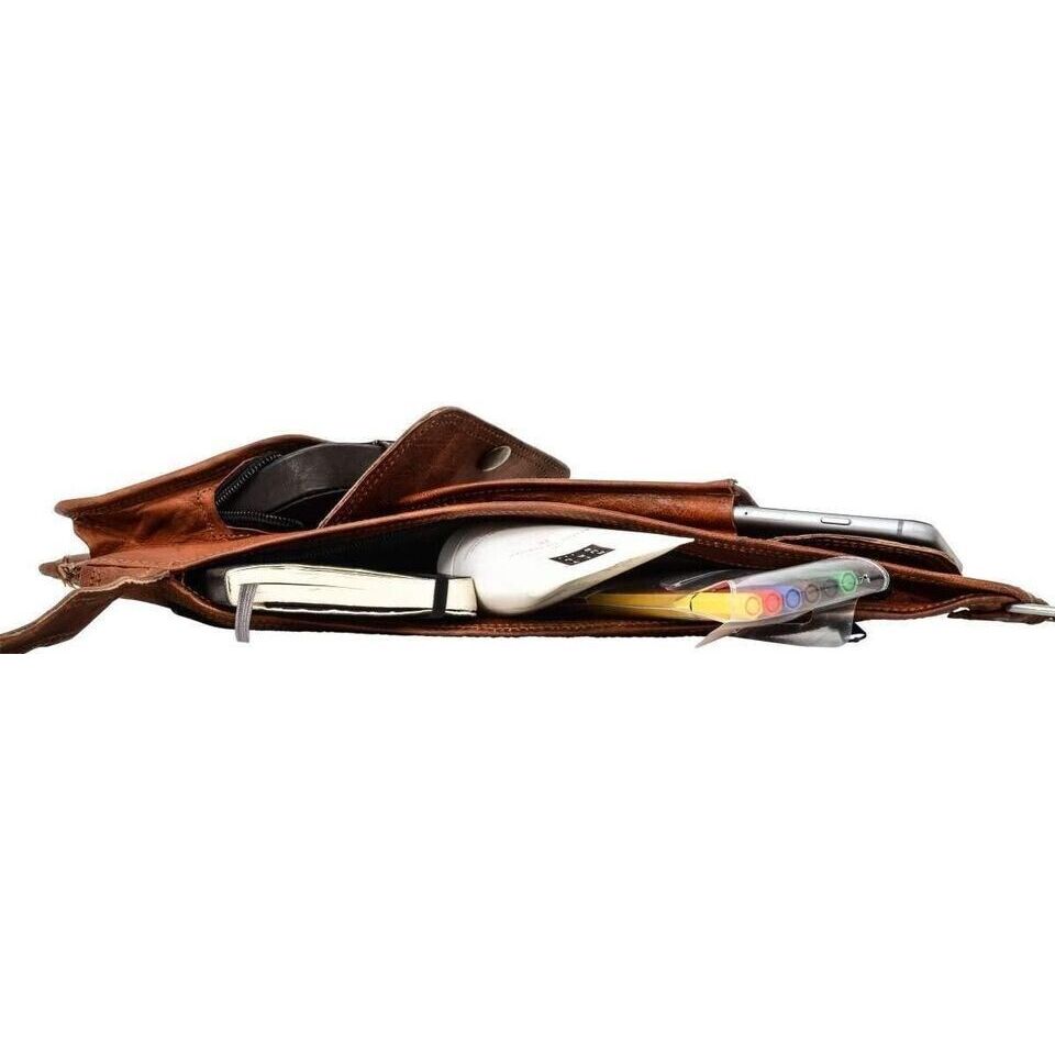 UNISEX Vintage Leather Shoulder Bag Sling Bag Chest Belt Brown