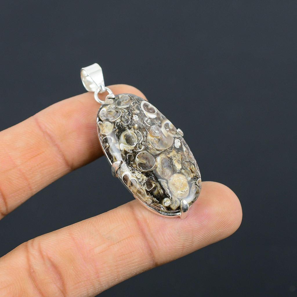 Womens Day Deal Natural Turritella Agate 925 Sterling Silver New Pendant Jewelry