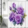 Purple Rosebud Shower Curtain, Bathroom Decorative Shower Curtain, Waterproof Shower Curtain with Hooks