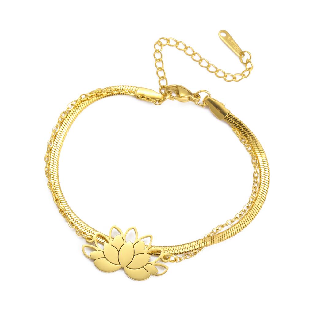 Simple Hollow Lotus Pendant Titanium Steel Bracelet Women Fashion Jewelry Gift