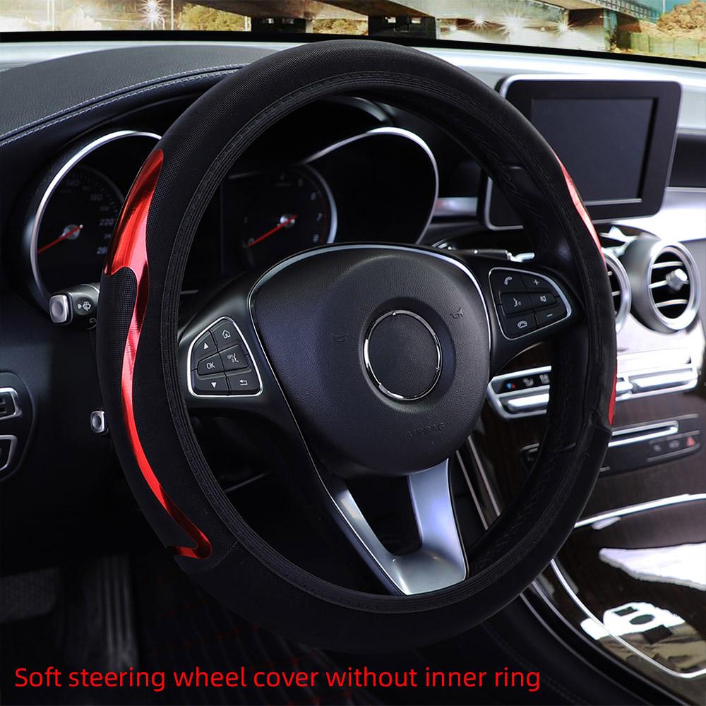 Shiny Skin PU Leather Dynamic Car Accessories without Inner Ring Steering Wheel Cover Suitable for 14.5-15inch