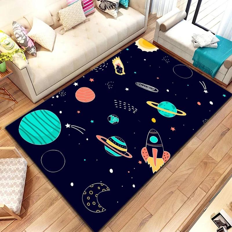Cartoon Outer Space Astronaut Carpet Universe Galaxy Area Rug For Bedroom Living Room Decor Planet Doormat Starry Sky Floor Mat