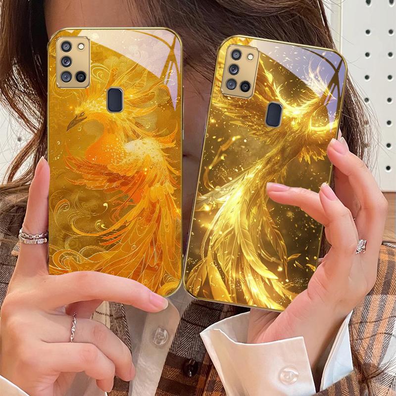 The golden red phoenix For Samsung A 31 32 A33 A34 35 14 A15 13 16 25 26 50 52 53 54 55 56 70 71 72 73 Golden glass phone case