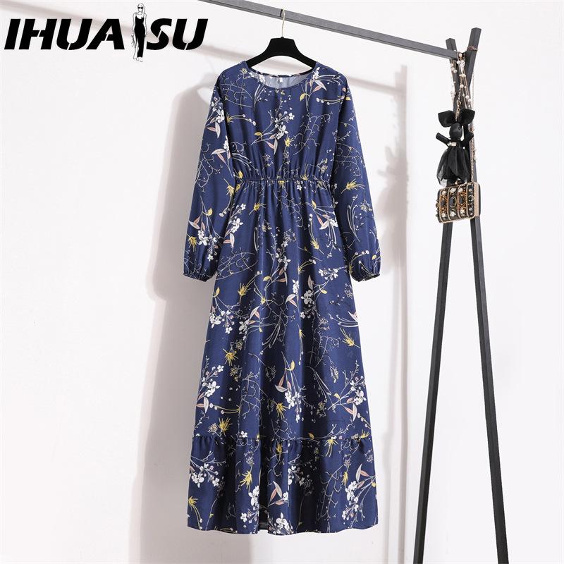 

IHUASU 25 Цветов Весенние Женские Платья Макси Повседневные С Длинным Рукавом С Цветочным Принтом С Круглым Вырезом Женское Длинное Платье Бохо Пляжная Вечеринка Мусульманское Платье S