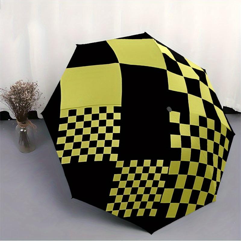 1pc Checkerboard Pattern Automatic Open/close Folding Compact Umbrella, 8-Rib Sturdy Canopy, Lightweight Portable, Everyday Use, Gift, Outdoor Umbrell
