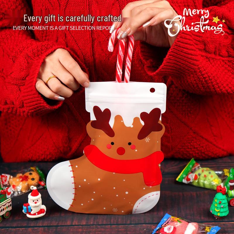 2024 Christmas Candy Gift Bags: Self-Sealing Snowman Holiday Socks Packaging