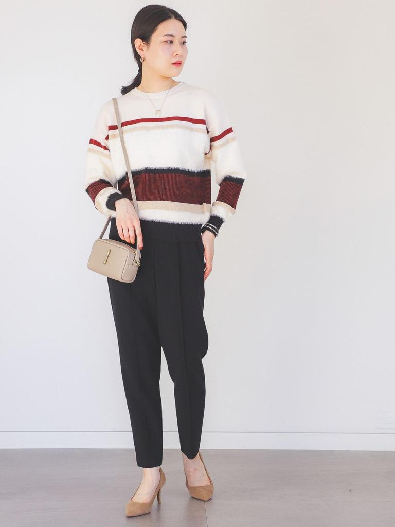 Knit 3D Border Knit IVORY FREE [Beams Heart] L/S Women's