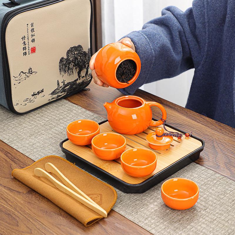 Ceramic Travel Kung Fu Tea Set Teapot Tea Can Creative Guochao Business Real Estate Event Gifts