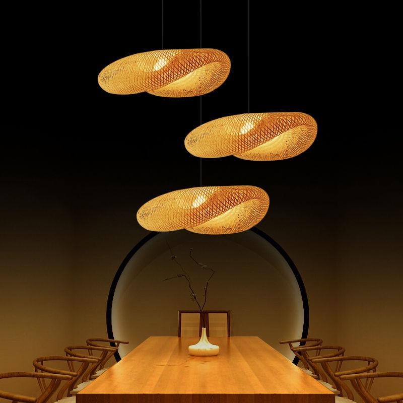 Bedroom Living Room Lantern Chandelier Stairs Retro Rattan Three-Head Hanging Light Bamboo Weaving Combination Creative Lamp
