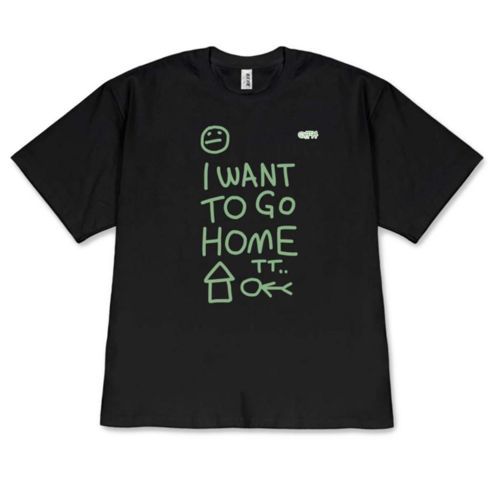 Minimalist Handwritten Korean Hand Drawn Quote Graphic T-Shirt, Funny  I Want To Go Home  Print Short Sleeve Casual Tee for Wome S