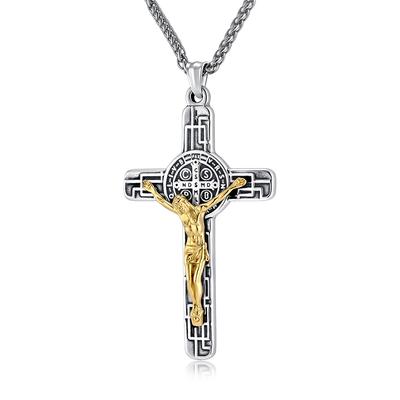 American Vintage Exorcist Titanium Steel Large Cross Necklace for Mens Hip Hop Daily Wear Jewellery Teenage Boys Faith Amulet Pendant