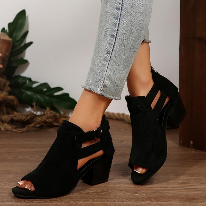 Fashion 2025 New Women Sandals Chunky High Heels Open Peep Toe Women Shoes Buckle Back Zipper