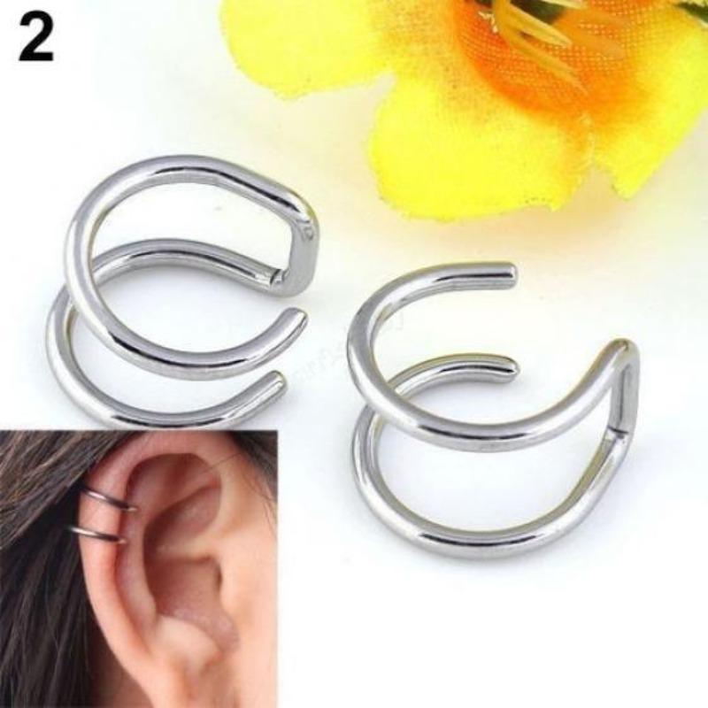 2Pcs/1 Pair Stainless Steel Fake Cartilage Ear Nose Lip Cuff Clip On Earrings Gift