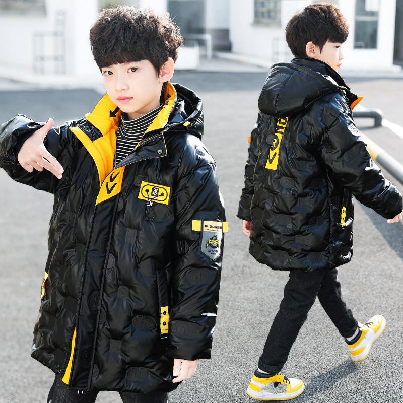 Winter Jacket Boys Children's Coat Fashion Hooded Warm Letters Print Outerwear Parkas
