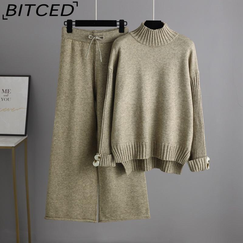 BITCED Autumn and Winter Knitted Set for Women: A Stylish Semi-high-neck Sweater with A Thick Layer and Loose Two-piece Outerwear