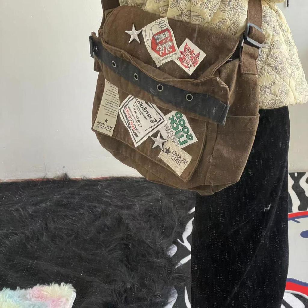 Vintage Casual Crossbody Bags Women Preppy Style Patchwork Messenger Bag Female Harajuku Grunge Aesthetic  Handbag