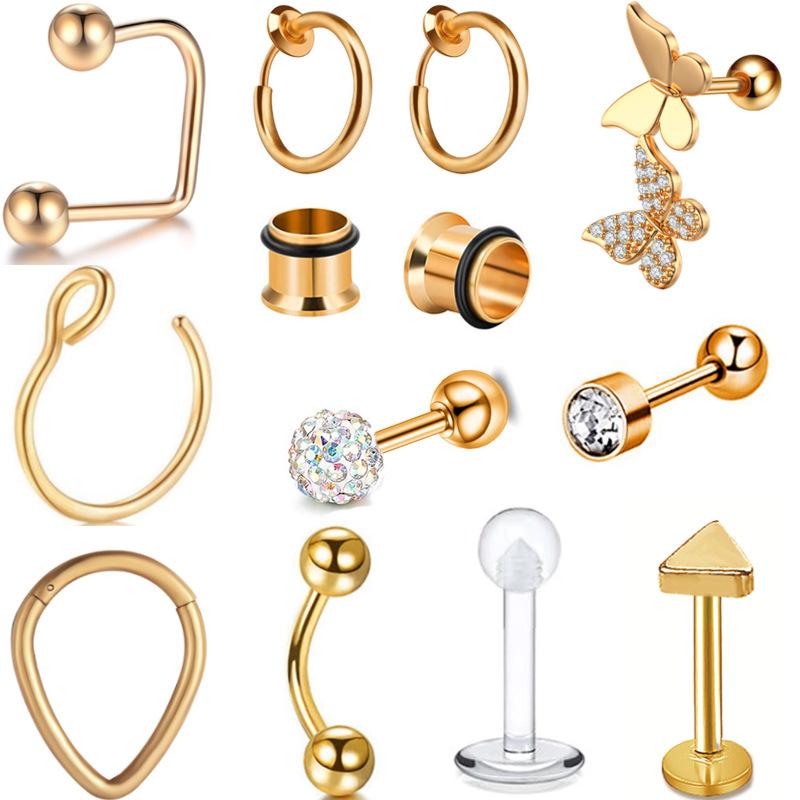 European And American Foreign Trade Stainless Steel Personalized Earrings Nose Rings Simple Lip Nail Umbilical Nail Nails Puncture Jewelry