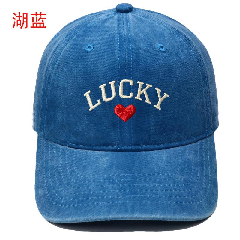 New LUCKY love embroidered baseball cap washed retro fashion men's and women's casual versatile cap