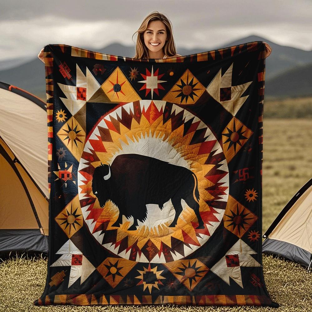 

Bison geometric patterns Blanket for Sofa Bed Travel Camping Living Room Office Conditioning Blanket for All Seasons Gifts 75x100cm