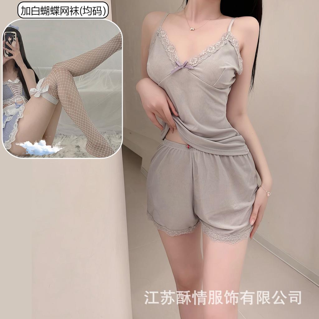 Pajamas summer Korean version simple casual cute suspender two-piece set casual comfortable shorts sexy