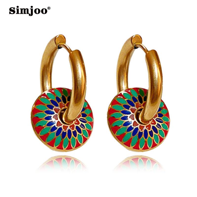 SIMJOO Drop Glaze Circle Bohemian Style Light Luxury Retro Niche Design Earrings Fashion Temperament Earrings Female