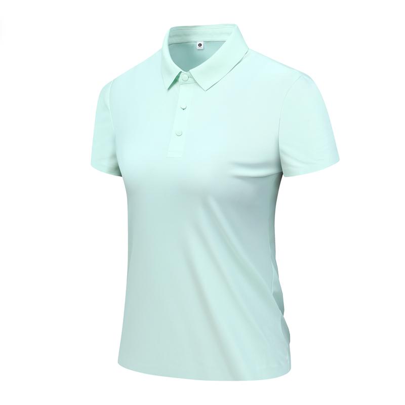 Women's Stand Up Collar, Lapel, Business Casual, Solid Color POLO Shirt, Women's Breathable Short Sleeved T-shirt