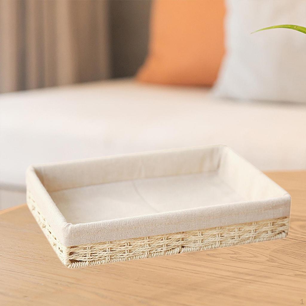 Woven Basket ,Rectangular Organizer Bin ,Cloth Lining ,Desktop Sundries Organizer, Handmade Storage