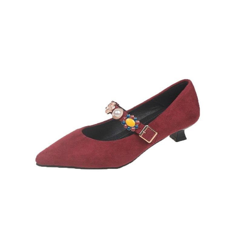 Gentle single shoes spring Mary Jane small high heels pointed women's shoes retro comfortable small leather shoes