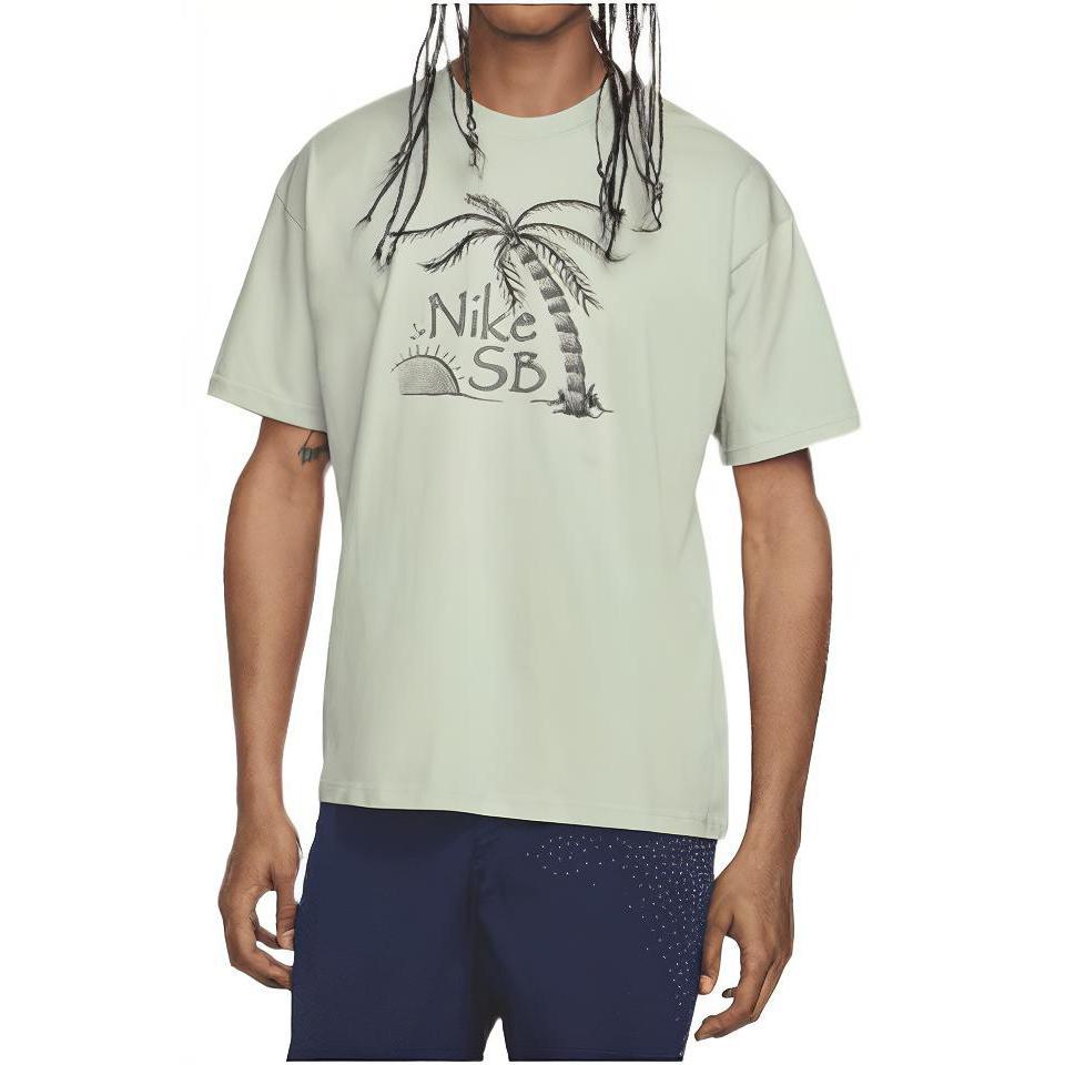 Nike SB Palmboom Letterprint Casual T-shirt met Korte Mouwen Heren Tops Aqua-Blauw DQ1851-017