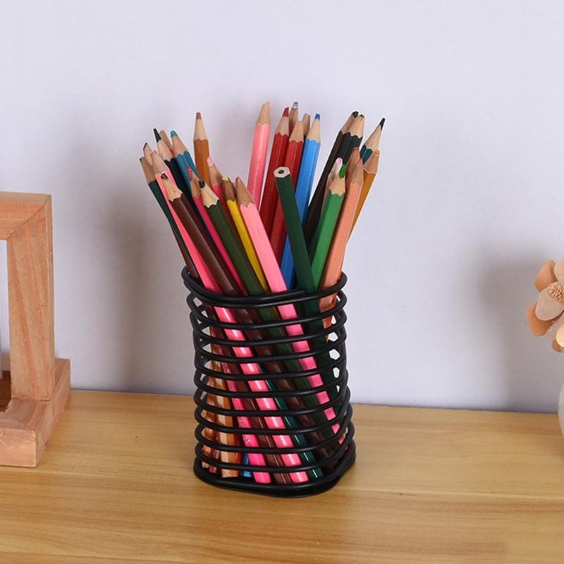 Multipurpose Desktop Pen Cup Metal Spring Pen Organiser Stand with Anti Slip Base For Pens Pencil Marker Paint Brush