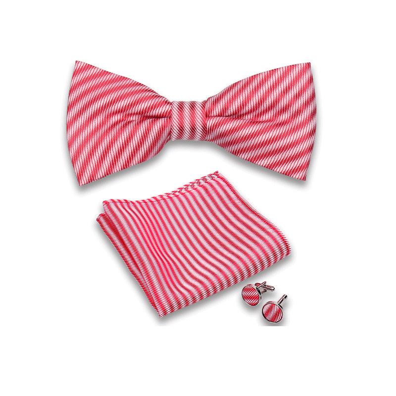 Men's Formal Bow Tie and Pocket Square Set for Banquets and Weddings, with Lapel Flower.