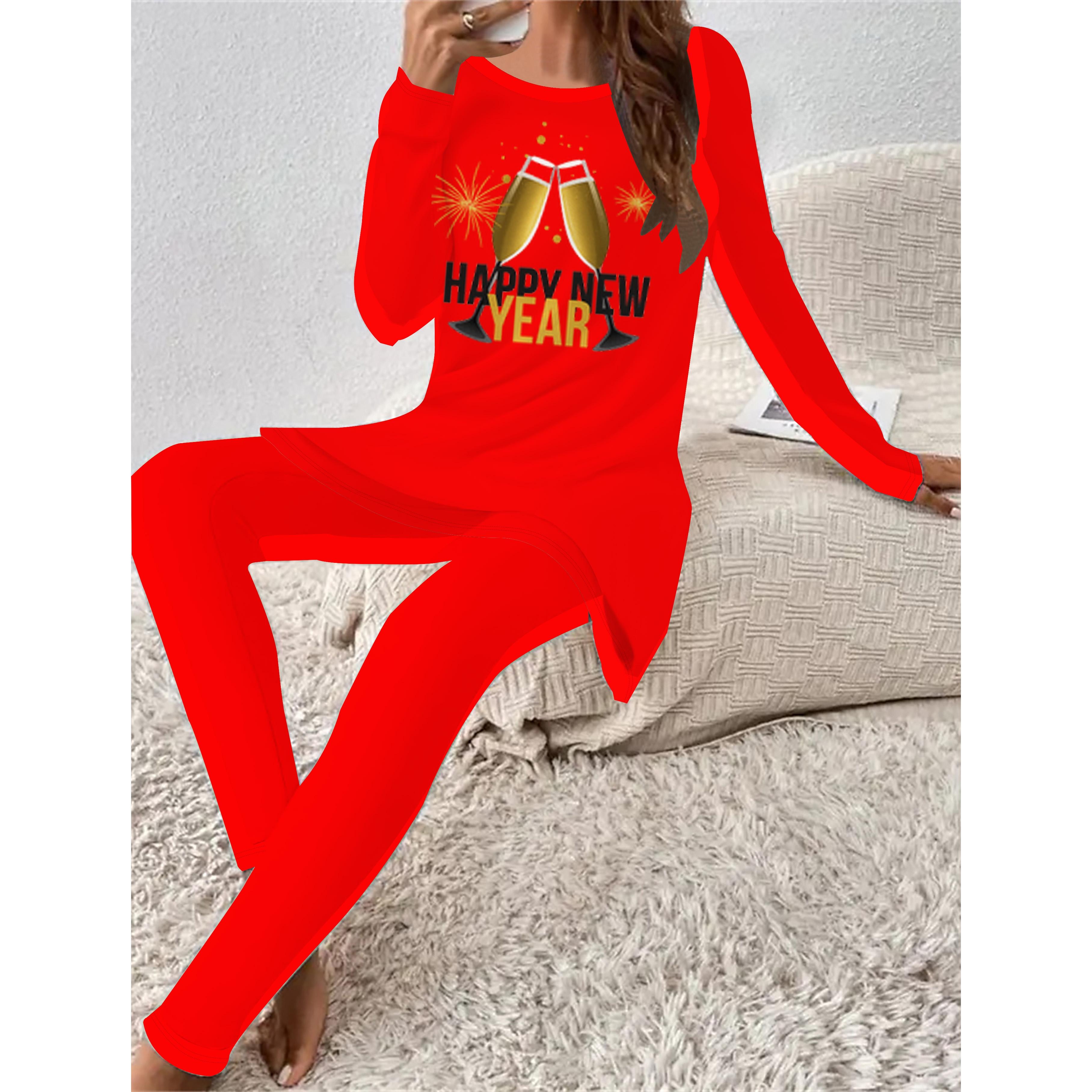 

Євро-американська мода 3D Новорічний принт Жіночий Чотирисезонний Лонгслів + Довгі штани Костюм-двійка. Ідеальний подарунок на Новий рік 8XL кармін червоний колір